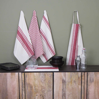 Lot de 3 torchons Prunelle en coton lavé 50×70 cm, rayures fines et larges 