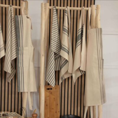 Lot de 3 torchons Prunelle rayés en coton lavé – 50×70 cm 