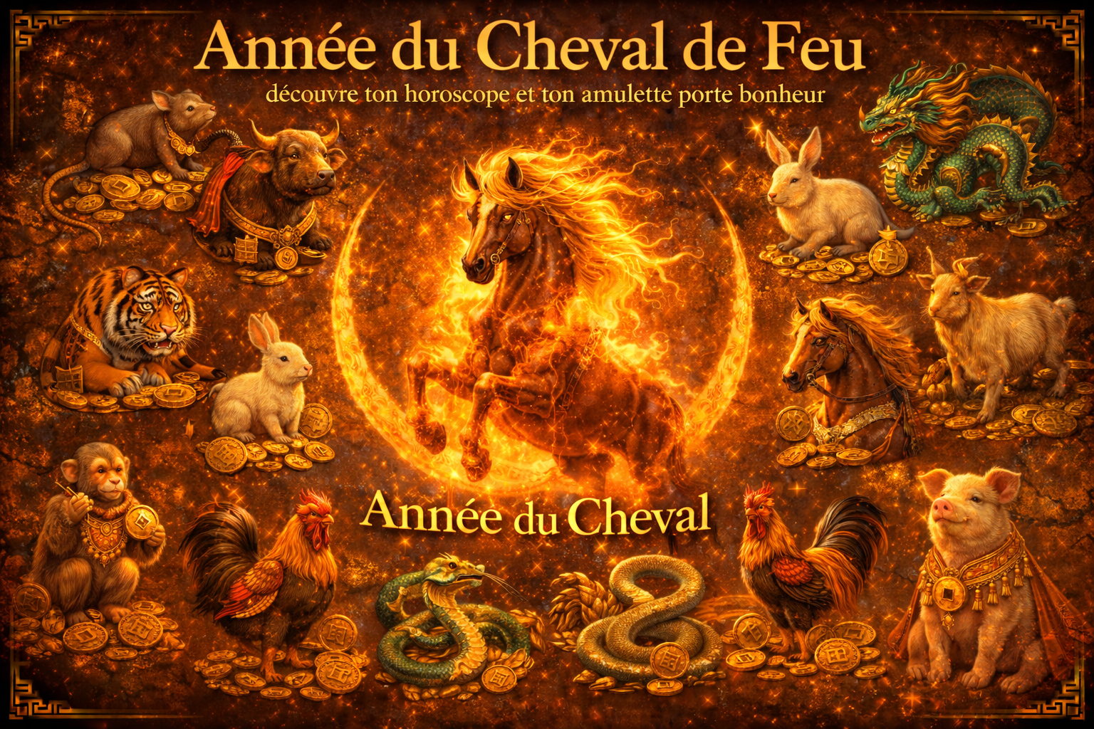 Horoscope chinois 2026. Année du cheval de feu.Une année charnière placée sous le signe du mouvement et du courage